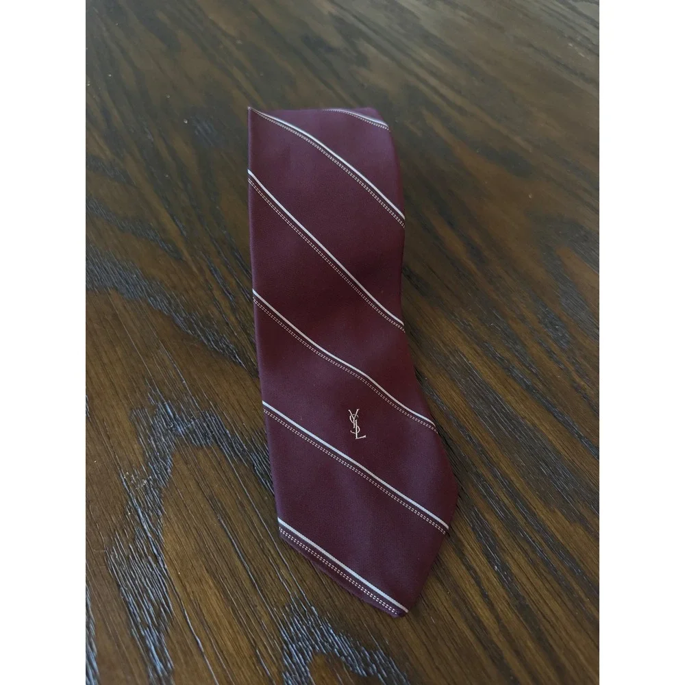 Yves Saint Laurent Necktie Mens One Size Burgundy Excellent Striped Silk Tie